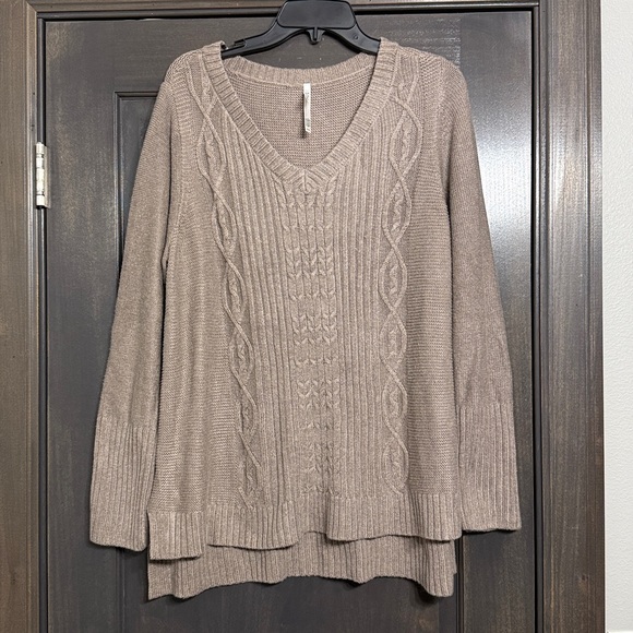 SOMA cableknit taupe V Neck Sweater XXL - Picture 1 of 8